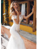 Beaded White Lace Tulle Chic Wedding Dress